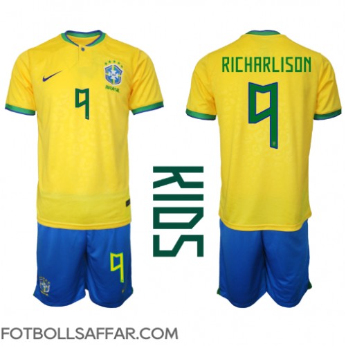 Brasilien Richarlison #9 Hemmadräkt Barn VM 2022 Kortärmad (+ Korta byxor)